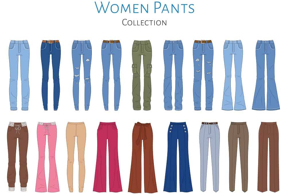 This is an illustration of the various women's pants.