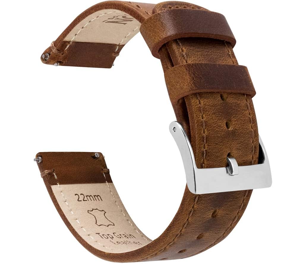 The Weathered Brown Leather Quick Release watch band from Barton.