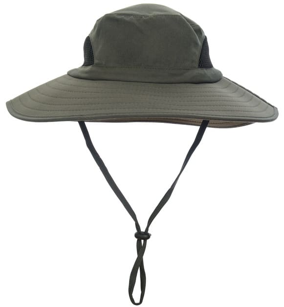 This is a fishing bucket hat with straps.