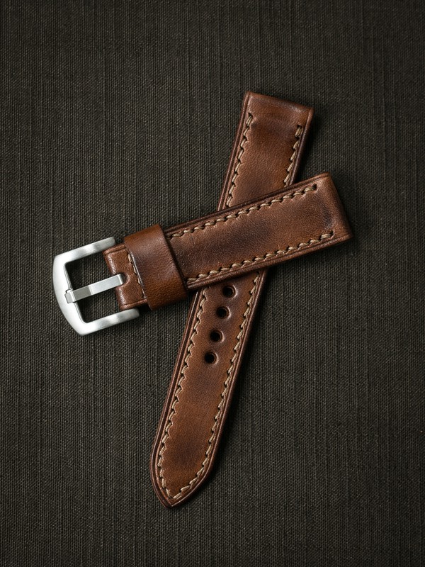 The "Lachlan" Russet Vintage Tan Handcrafted Leather Watch Strap from Bas and Lokes.