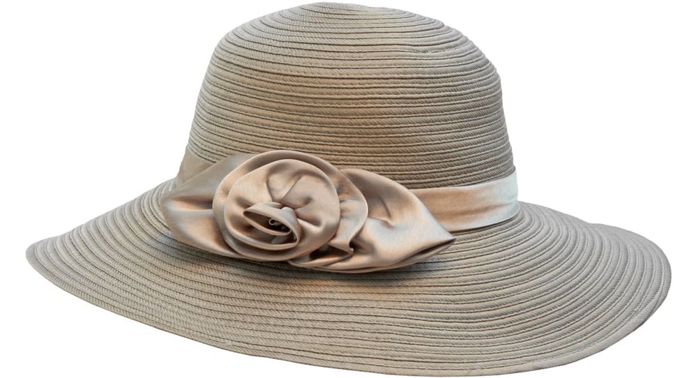 This is a fashionable woven women's hat with a silk ribbon as band.