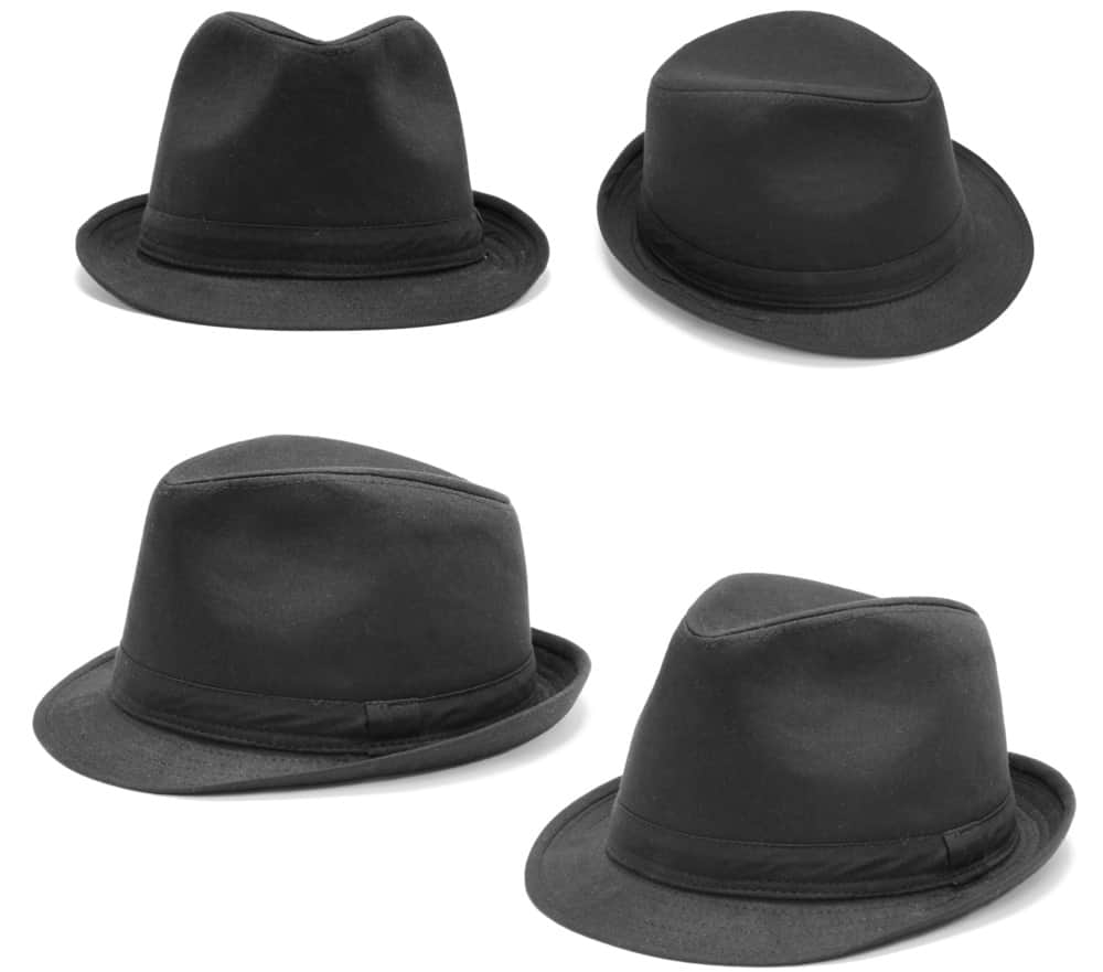 A black fedora seen from various different angles.