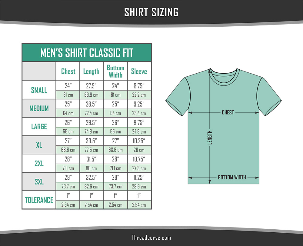 Men's classic t-shirt sizes chart