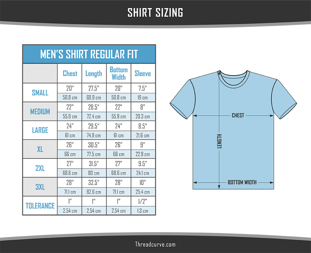 Men's regular t-shirt sizes chart