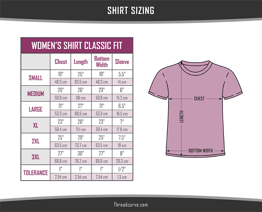 Women's classic t-shirt sizes chart