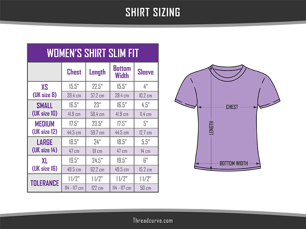 Women's slim fit shirt sizes chart