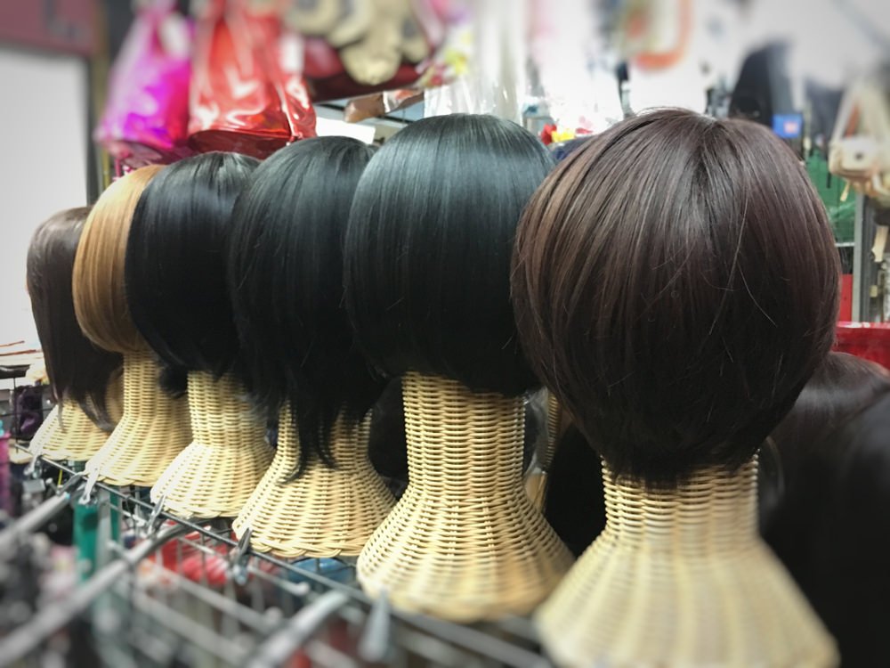 Wigs for sale in a wig store