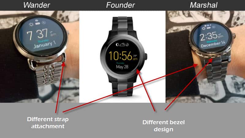 Image comparing the Fossil Q Wander, Founder and Marshal