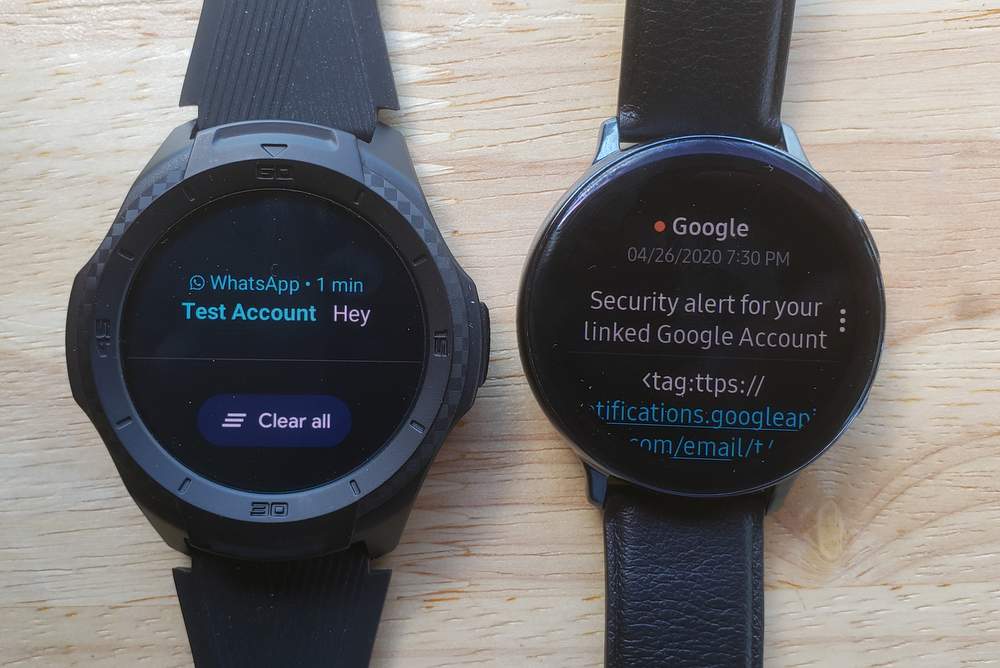 Ticwatch S2 vs Samsung Galaxy Watch Active 2 text and email