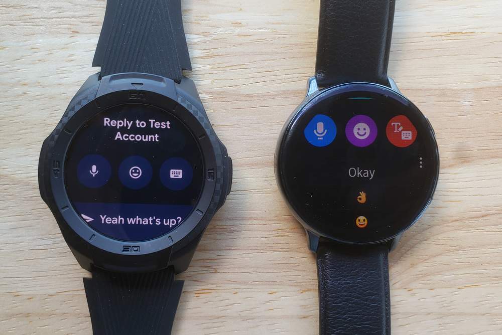 Ticwatch S2 vs Samsung Galaxy Watch Active 2 text input options reply