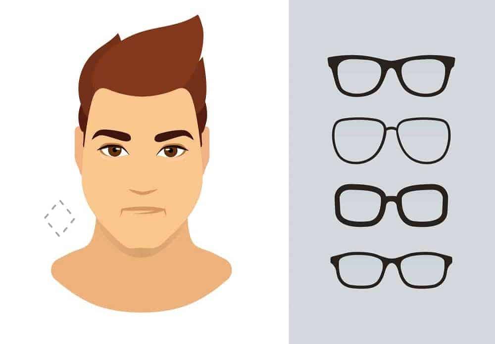 An illustration of the types of glasses for men with a diamond-shaped face.