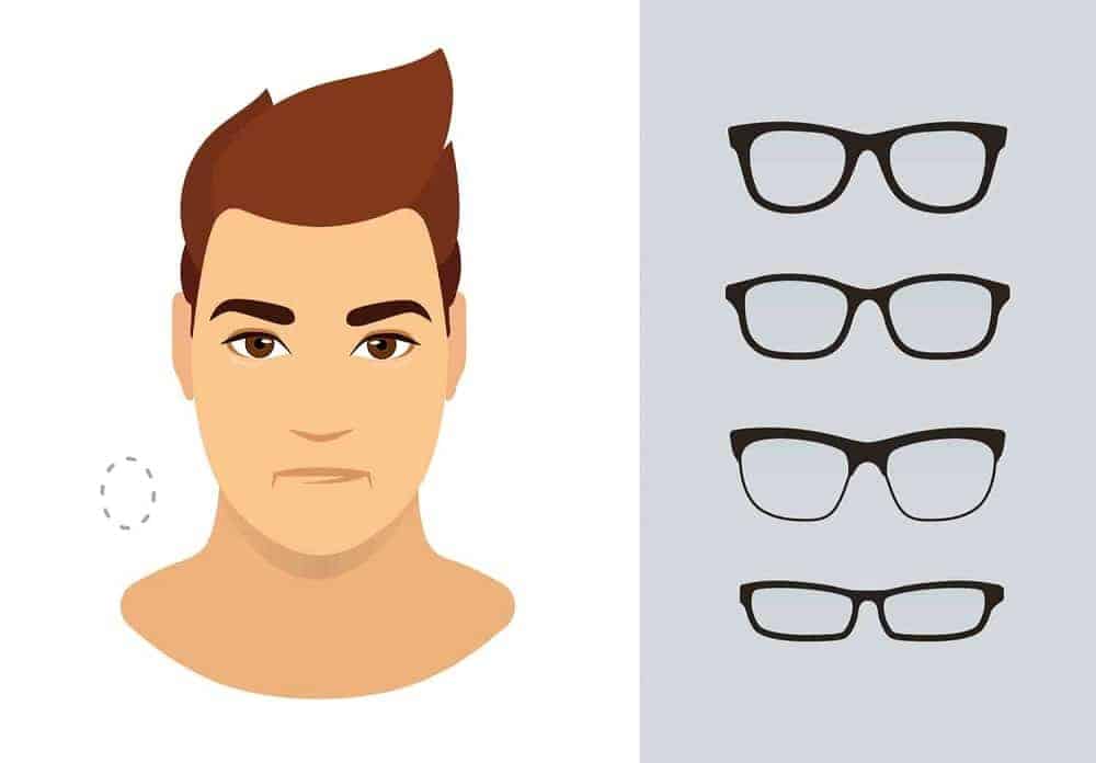 An illustration of the types of glasses for men with an oval-shaped face.