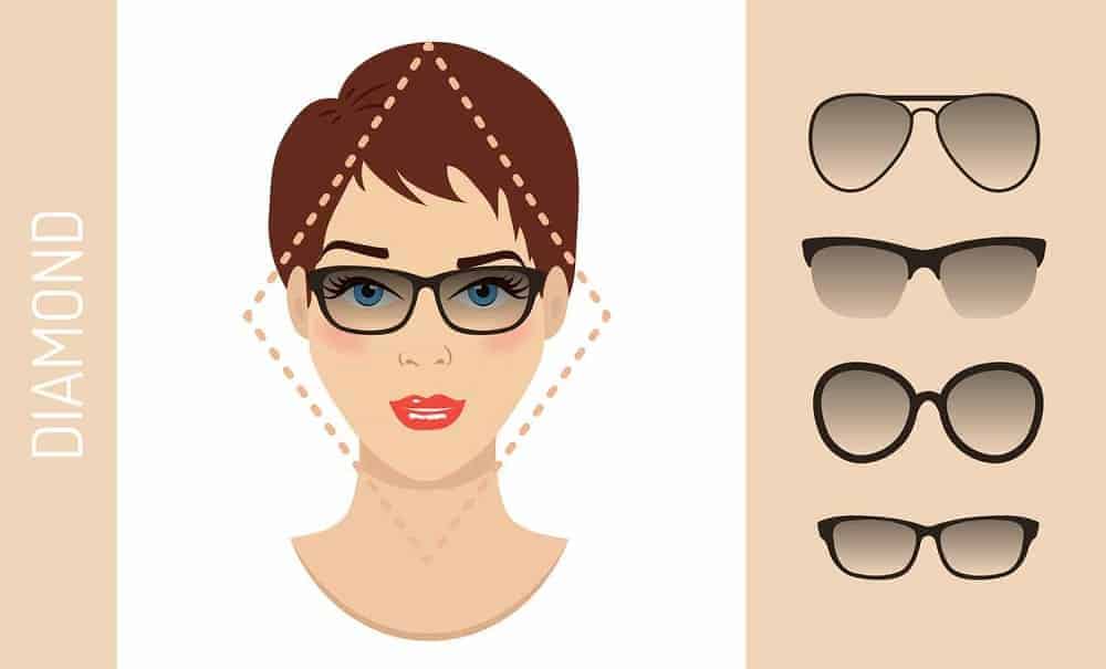 An illustration of the types of glasses for women with a diamond-shaped face.