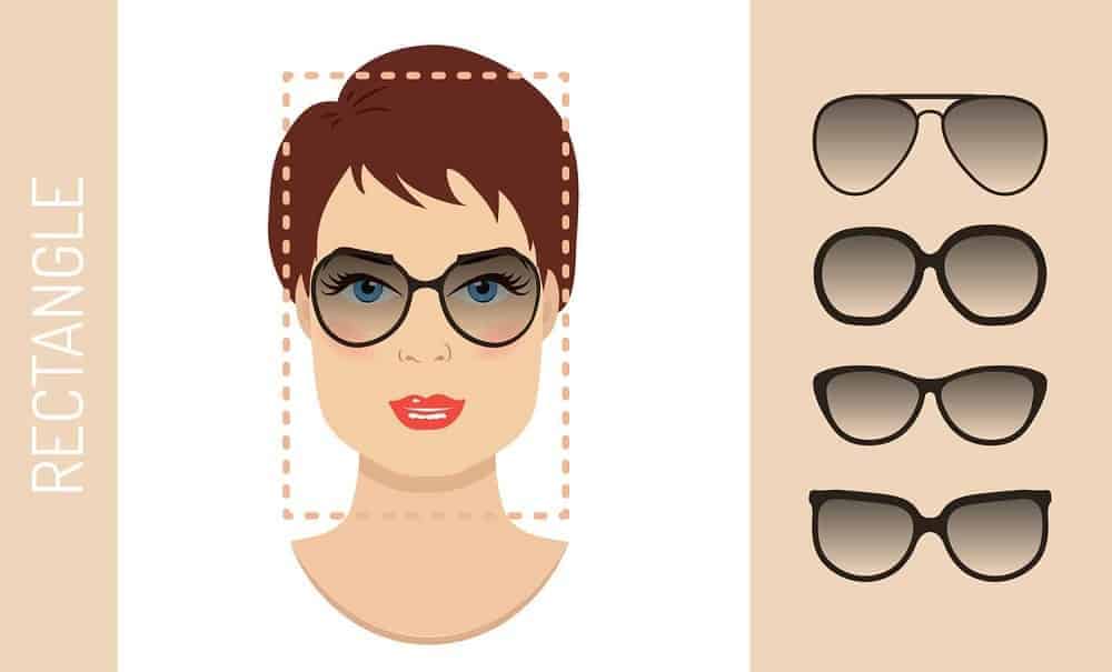 An illustration of the types of glasses for women with a rectangle-shaped face.