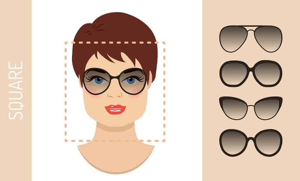 An illustration of the types of glasses for women with a square-shaped face.