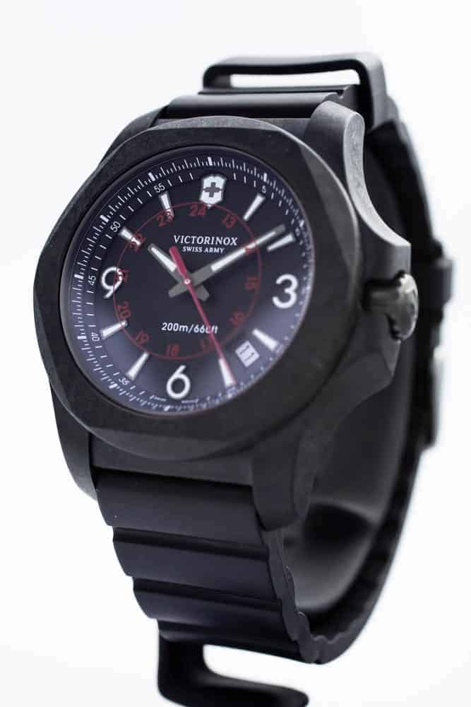 Closeup of Victorinox tactile watch.