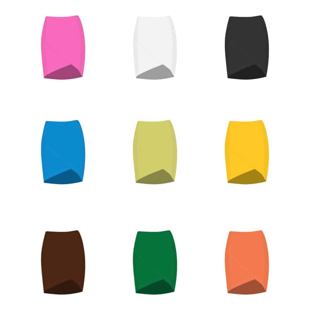 A collection of multicolored tulip skirts.