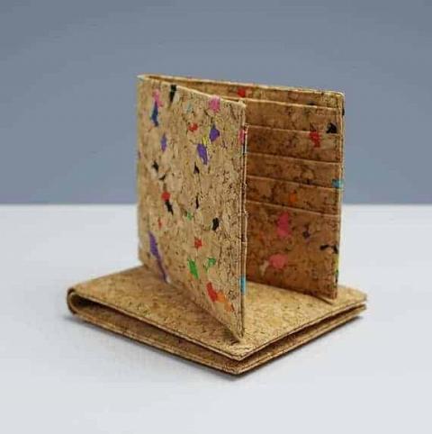 An eco-friendly bi-fold wallet made of cork.