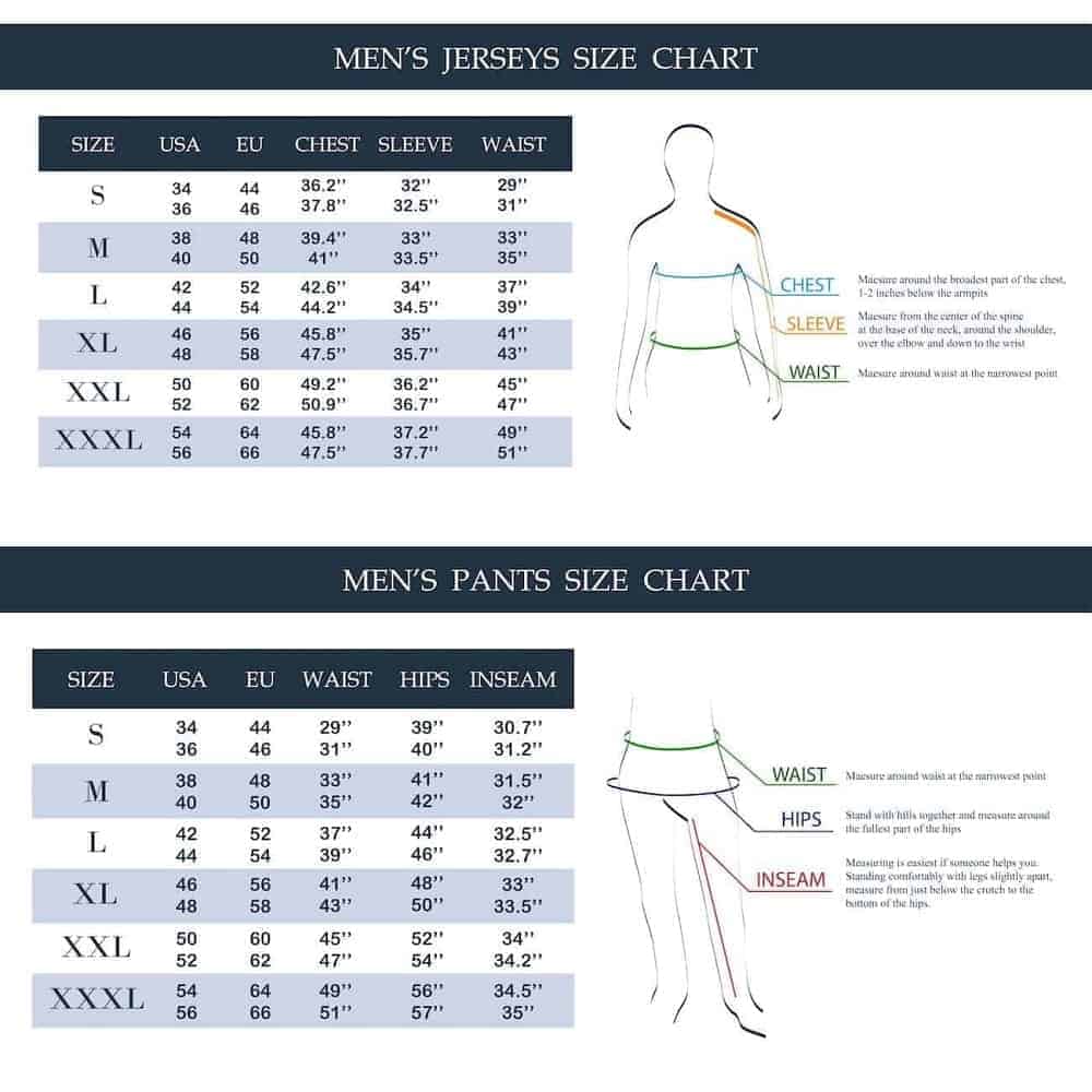 An illustrative chart setting out men's pants sizes.