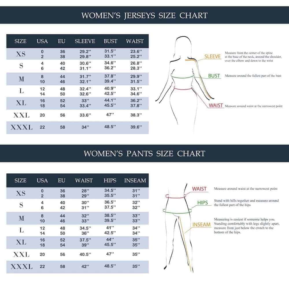 An illustrative chart setting out women's pants sizes.