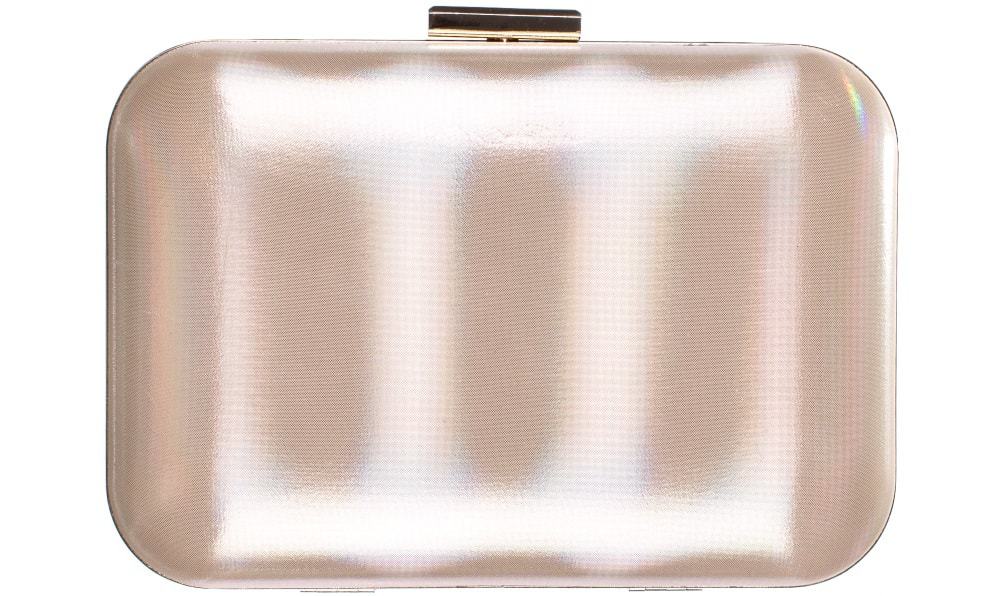 A close look at a pearl white Minaudiere Bag.