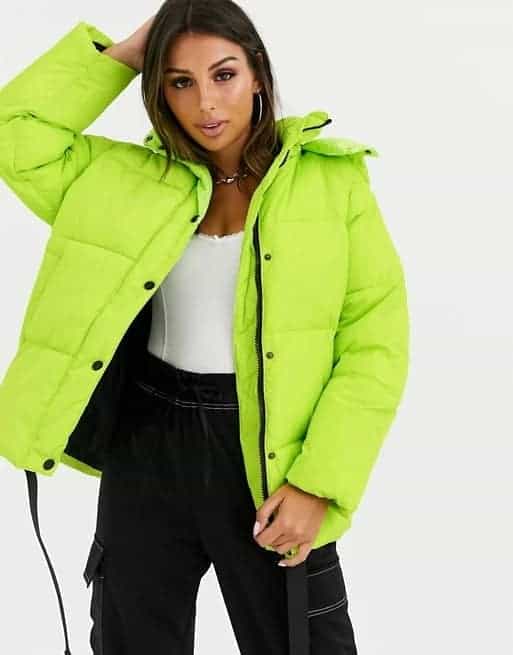 The puffer jacket in lime by Asos.
