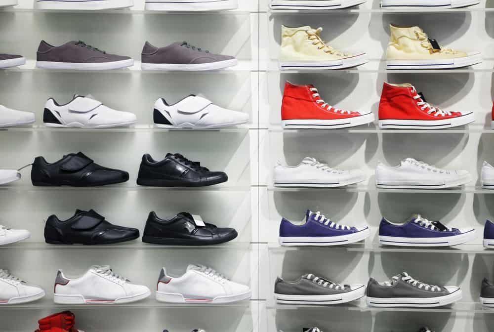 Sneakers display in a store.