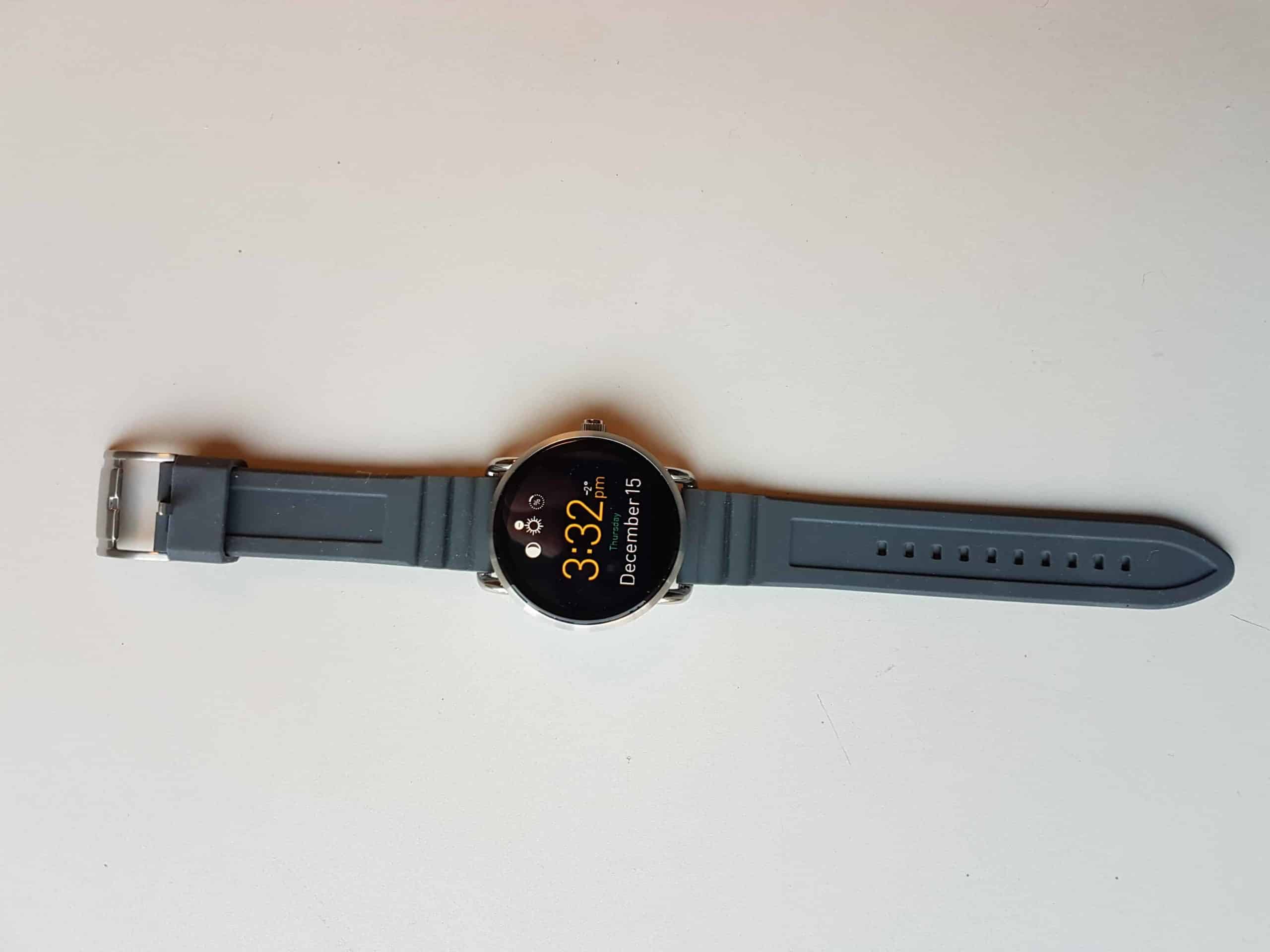 A Fossil Q smartwatch with gray straps.