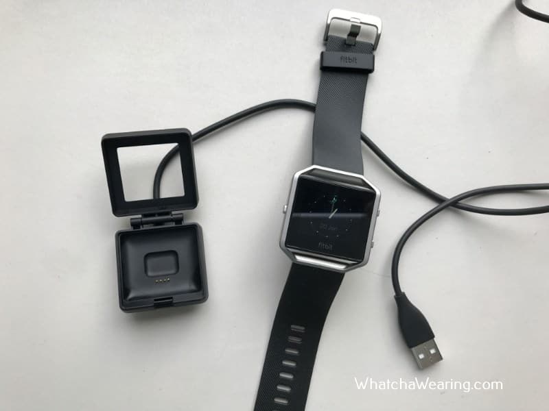 The Fitbit Blaze with charger.