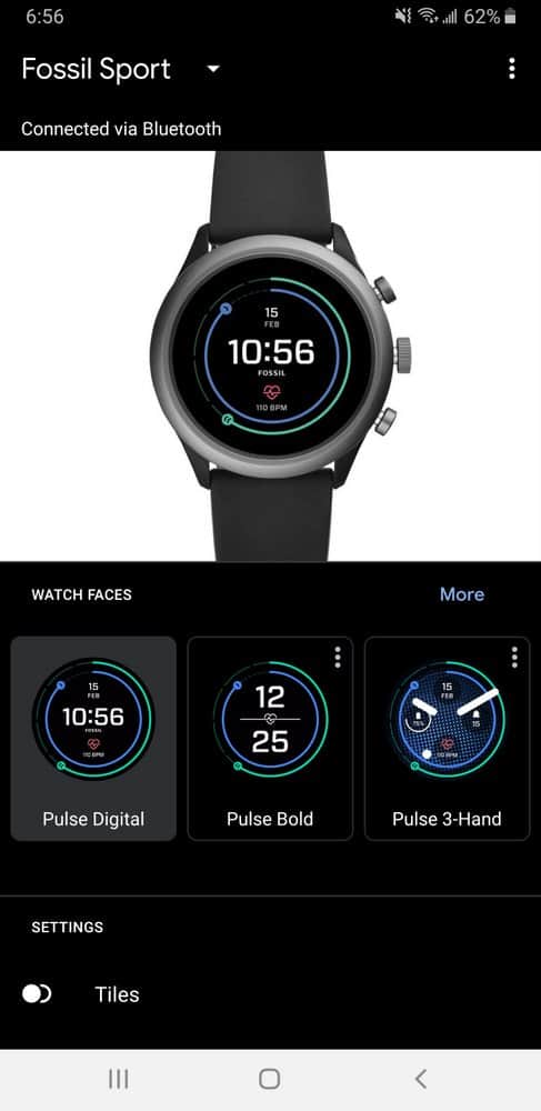 Fossil Sport Smartwatch app main screen