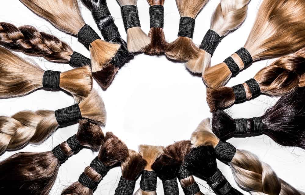 A look at a variety of hair extension in different colors and styles.