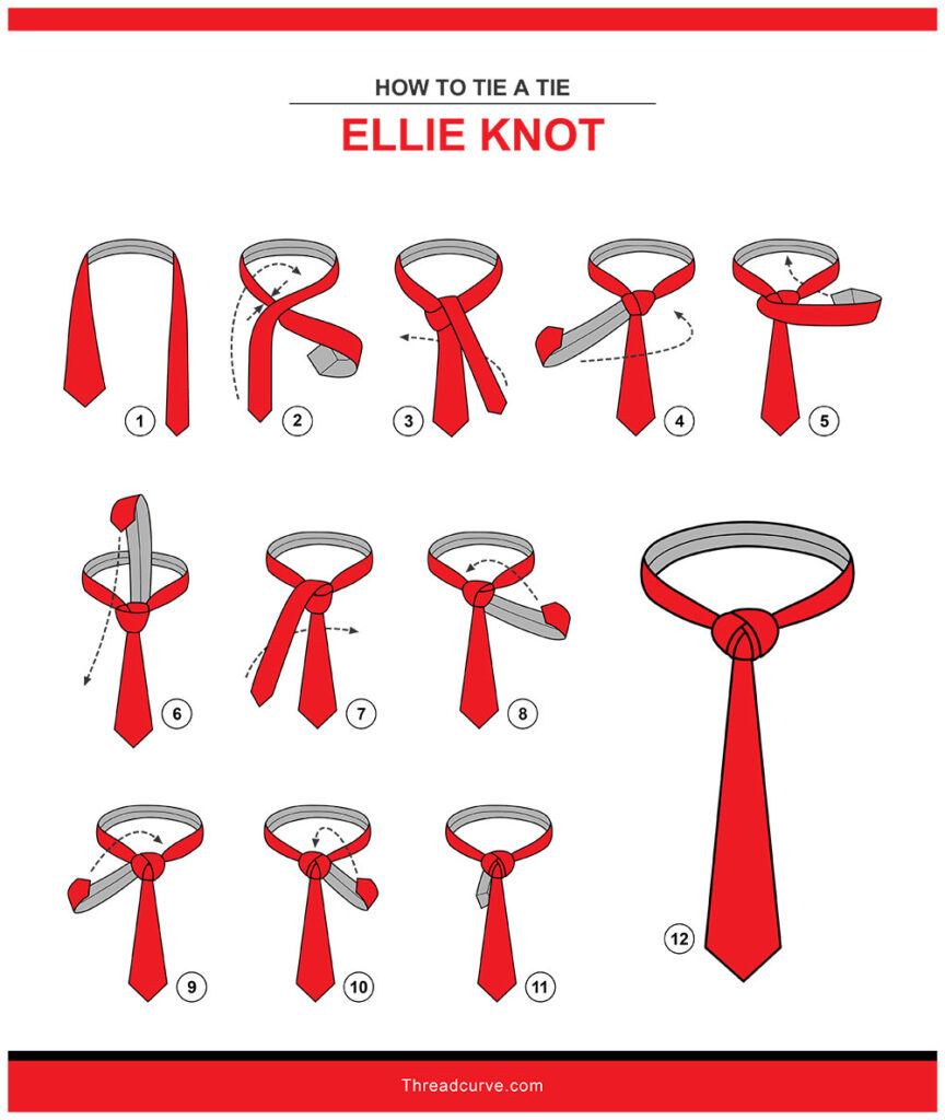 How to tie an Ellie tie knot (illustration)