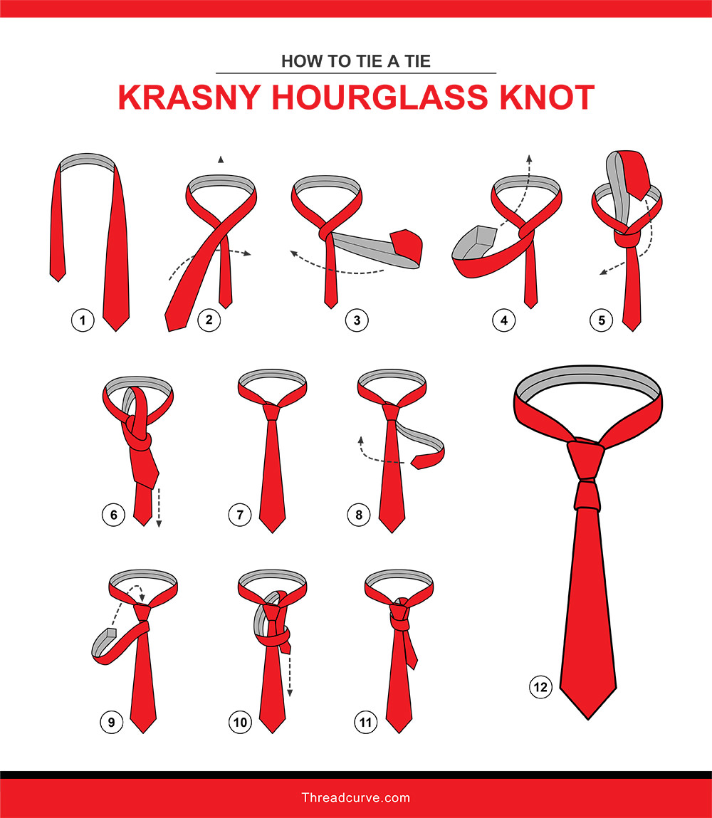How to tie a krasny hourglass tie knot (illustration)
