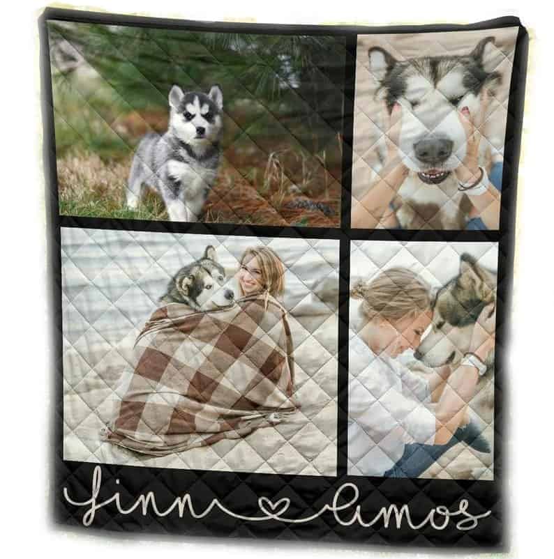 A custom memory quilt with photos from Etsy.