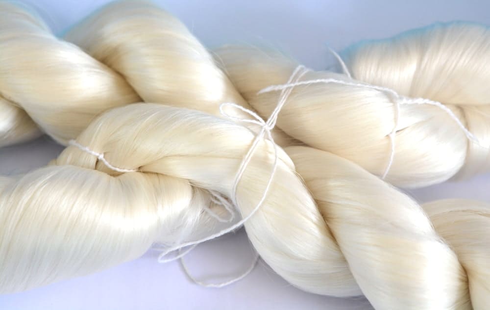 A close look at raw silk yarn.