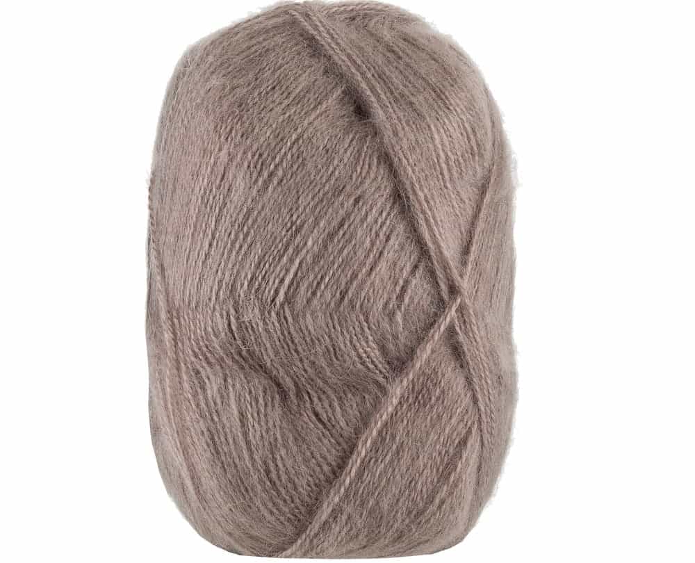 A ball of gray merino wool yarn.