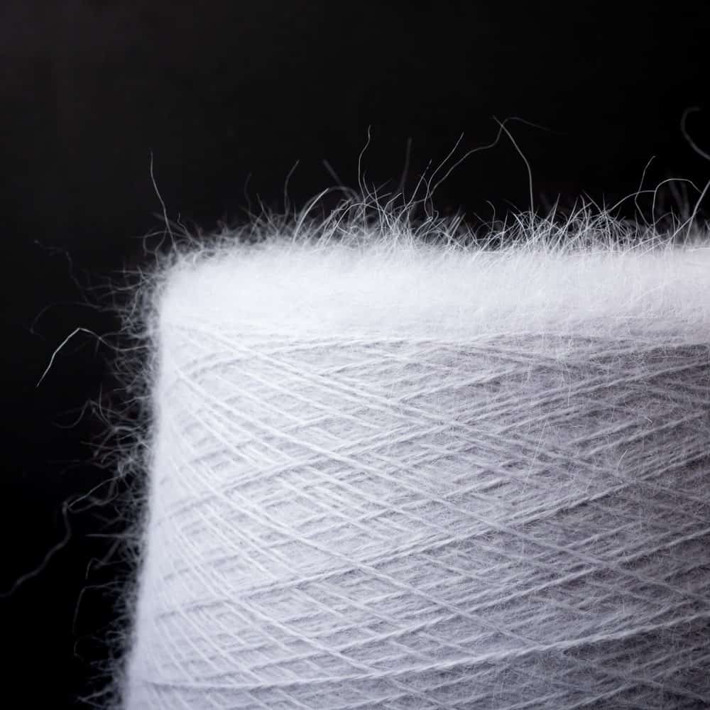 A close look at a spool of cashmere yarn.
