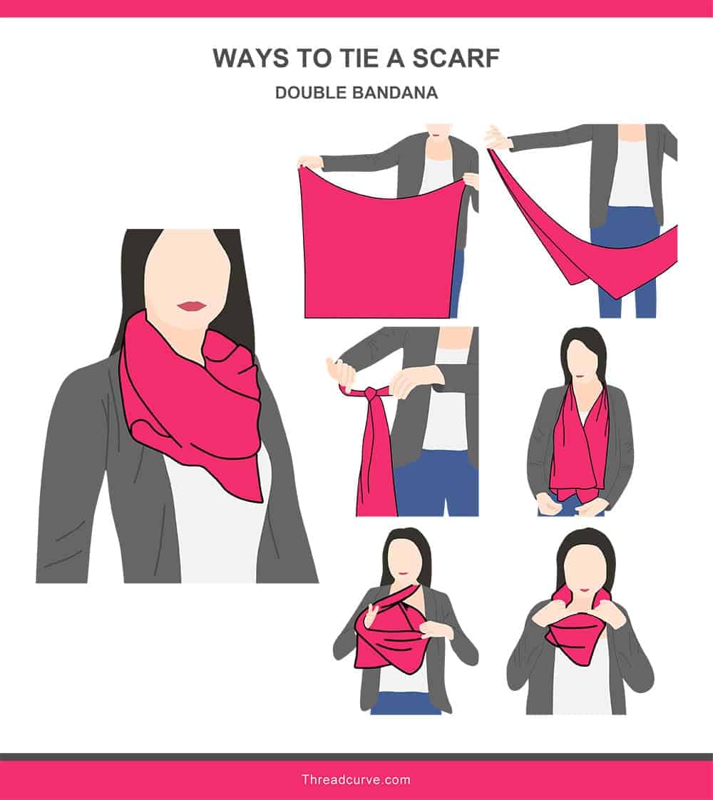 Illustration of a double bandana way to tie a scarf.