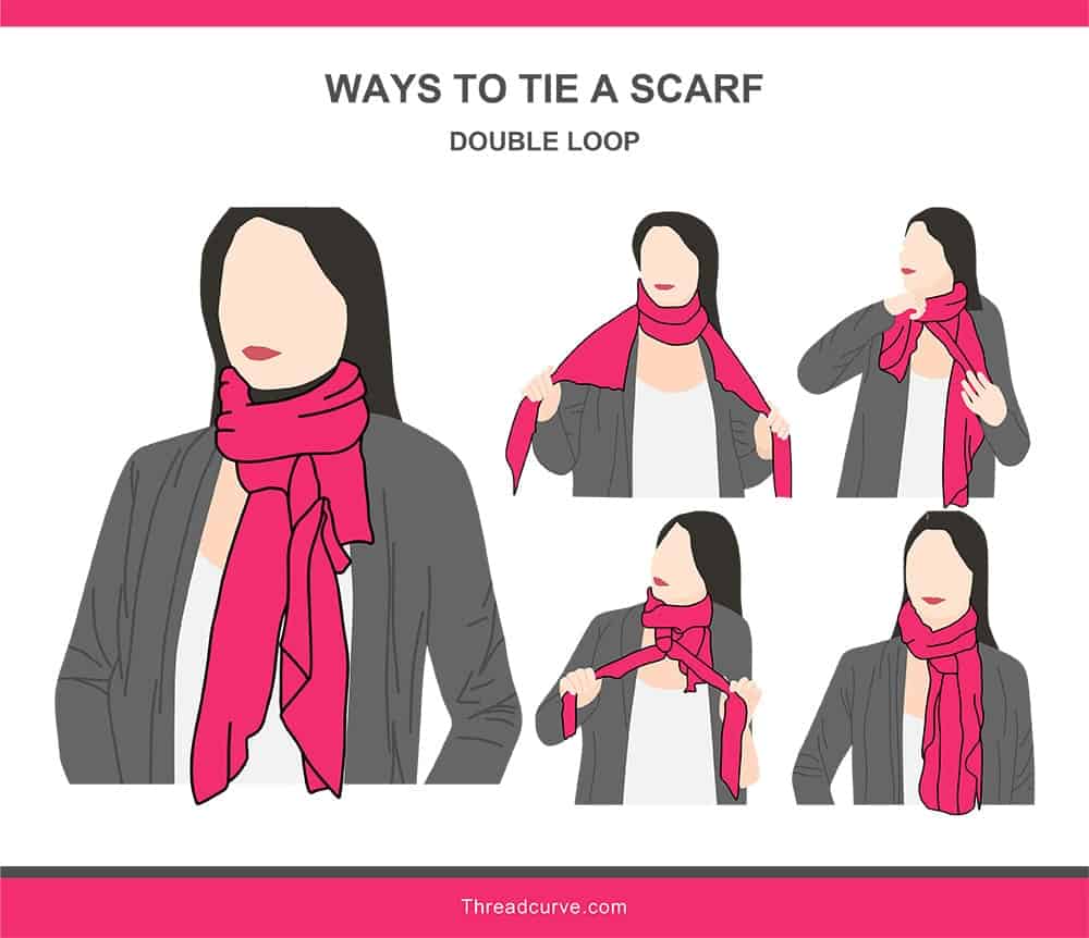 Illustration of a double loop way to tie a scarf.