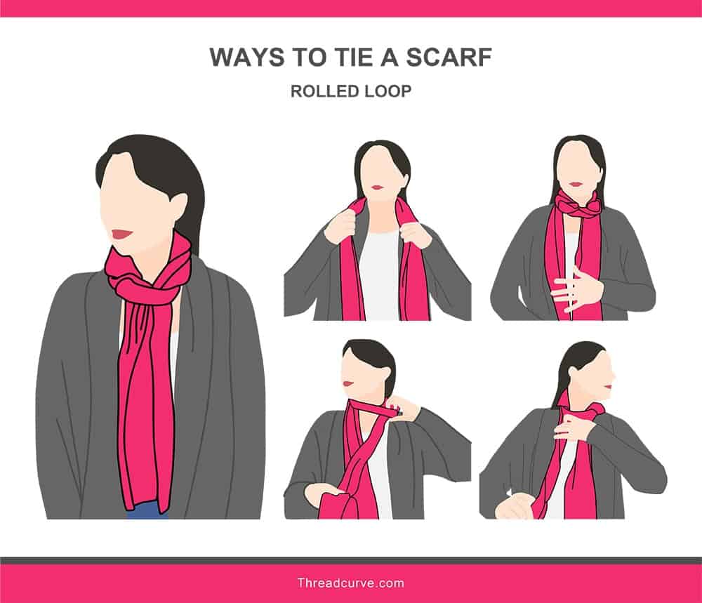 Illustration of the rolled loop way to tie a scarf.