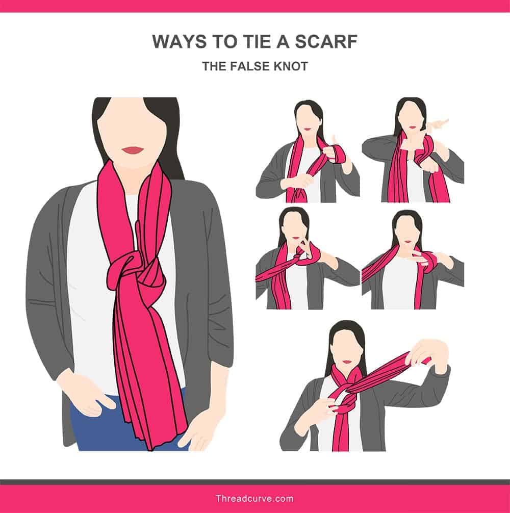 Illustration of the false knot way to tie a scarf.