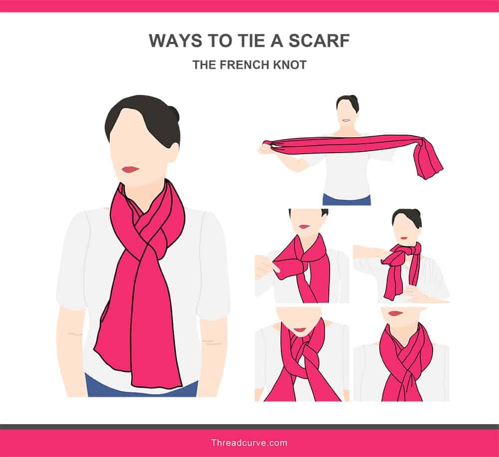 Illustration of the French knot way to tie a scarf.