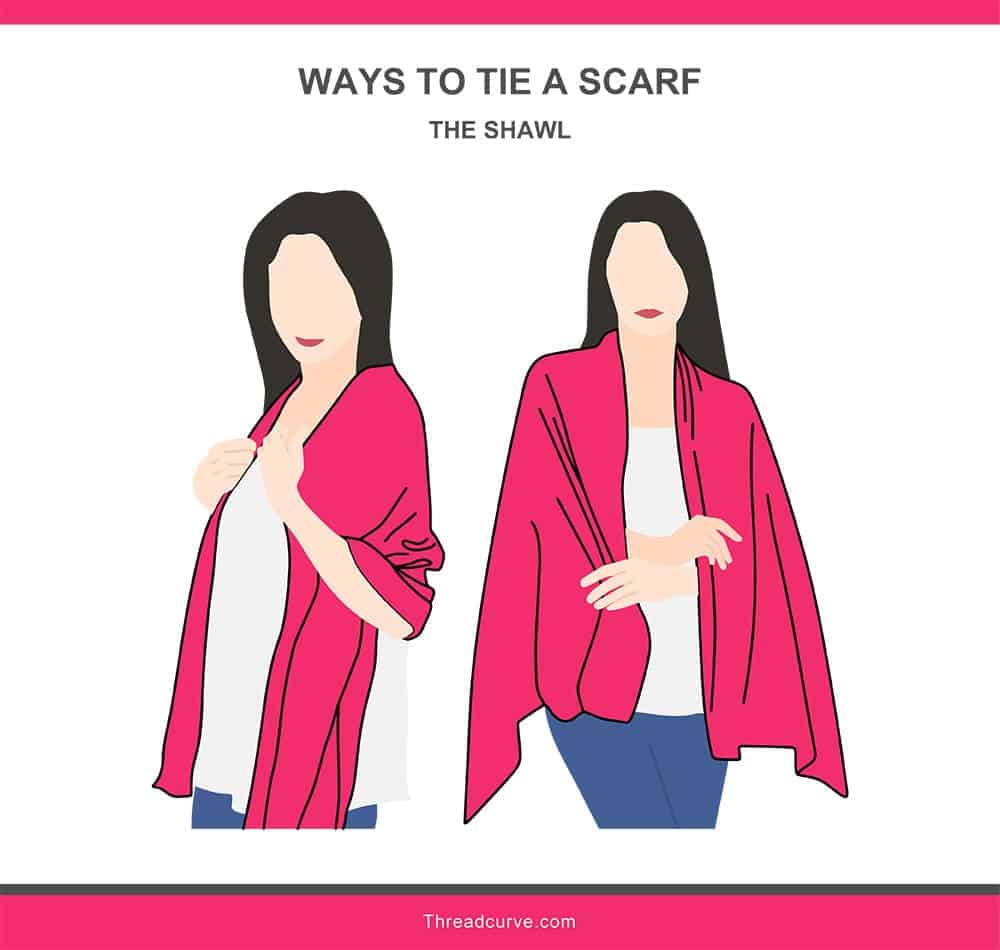Illustration of the shawl way to tie a scarf.