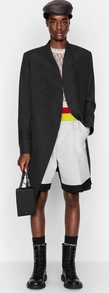 The long officer jacket in black wool from Dior.