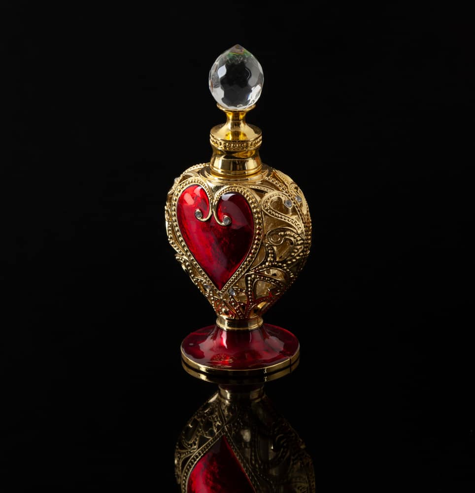 Perfume in a heart-shaped bottle.