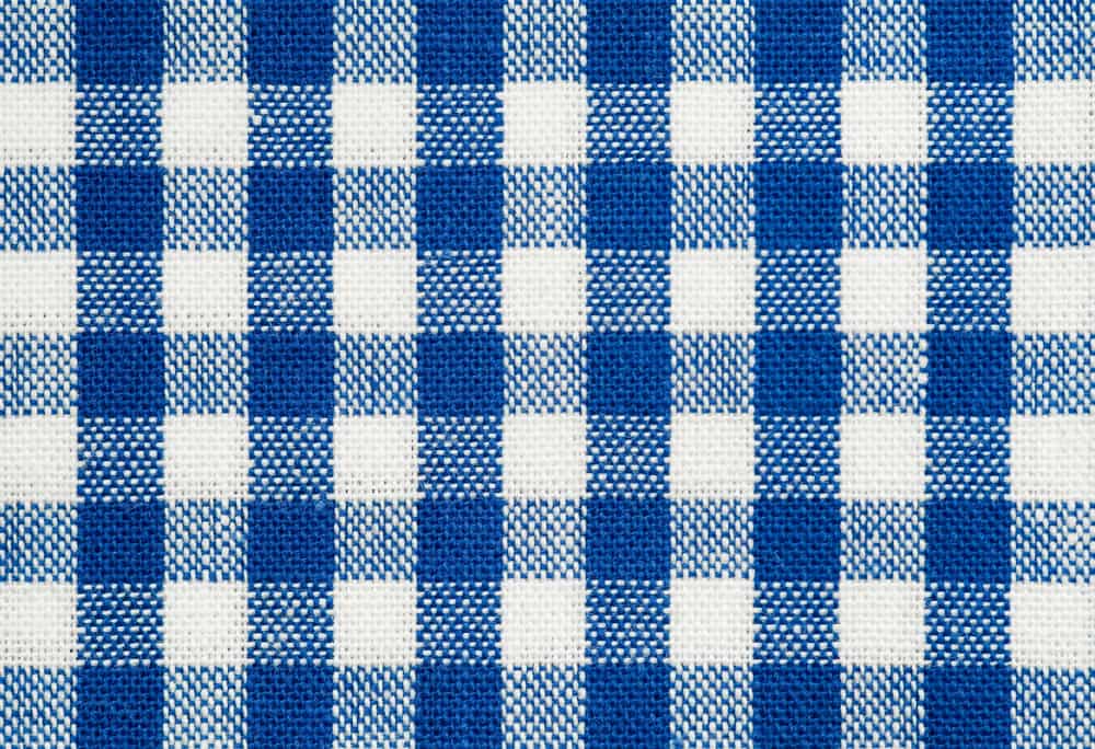 This is a close look at a blue checkered gingham fabric.