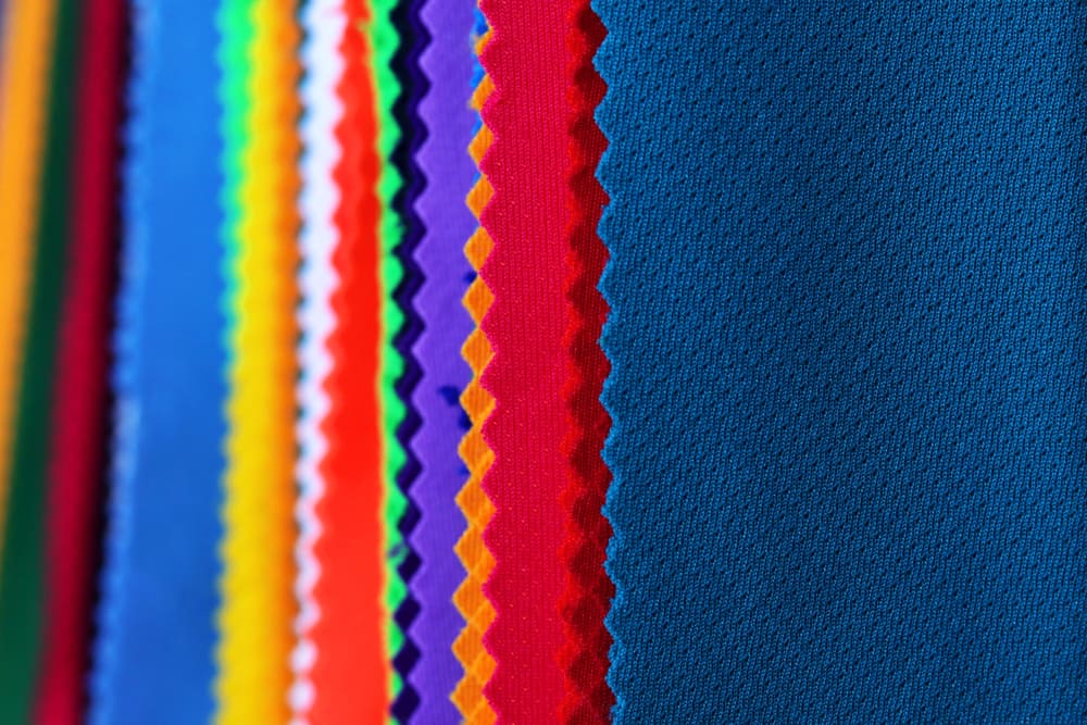 This is a close look at various colorful Polyester Fabrics.