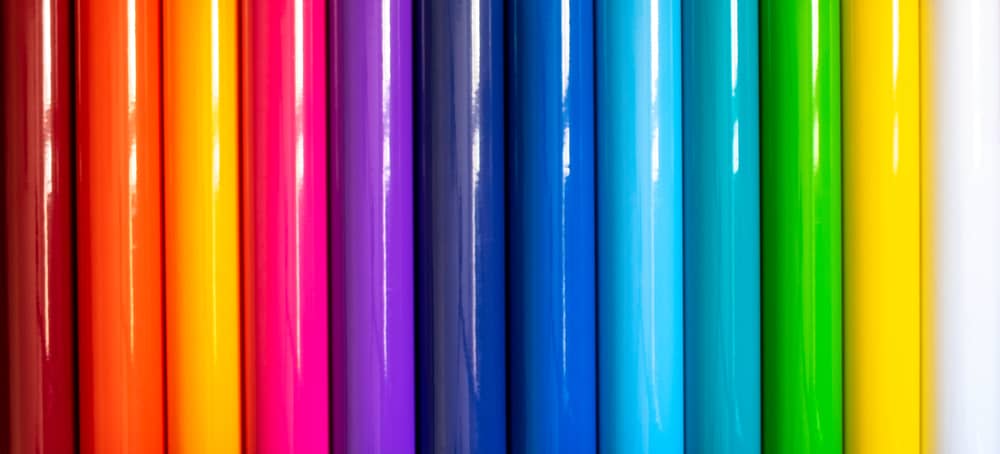 This is a close look at various colorful Vinyl fabrics.