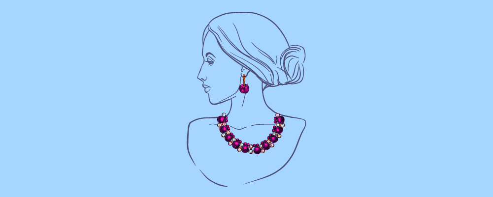 A drawing of a woman with an earing and matching necklace
