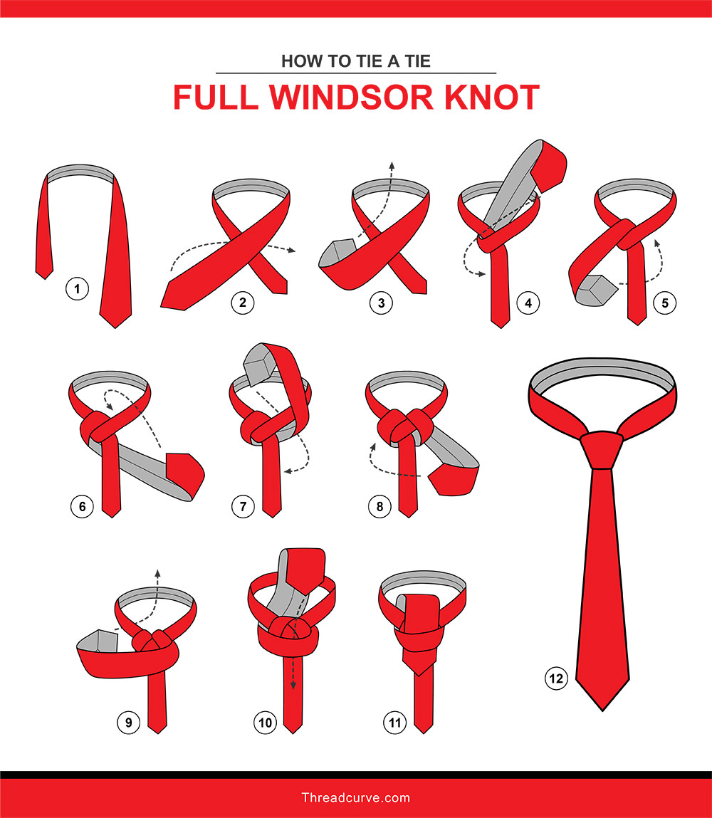 How to tie a full Windsor tie knot (illustration)